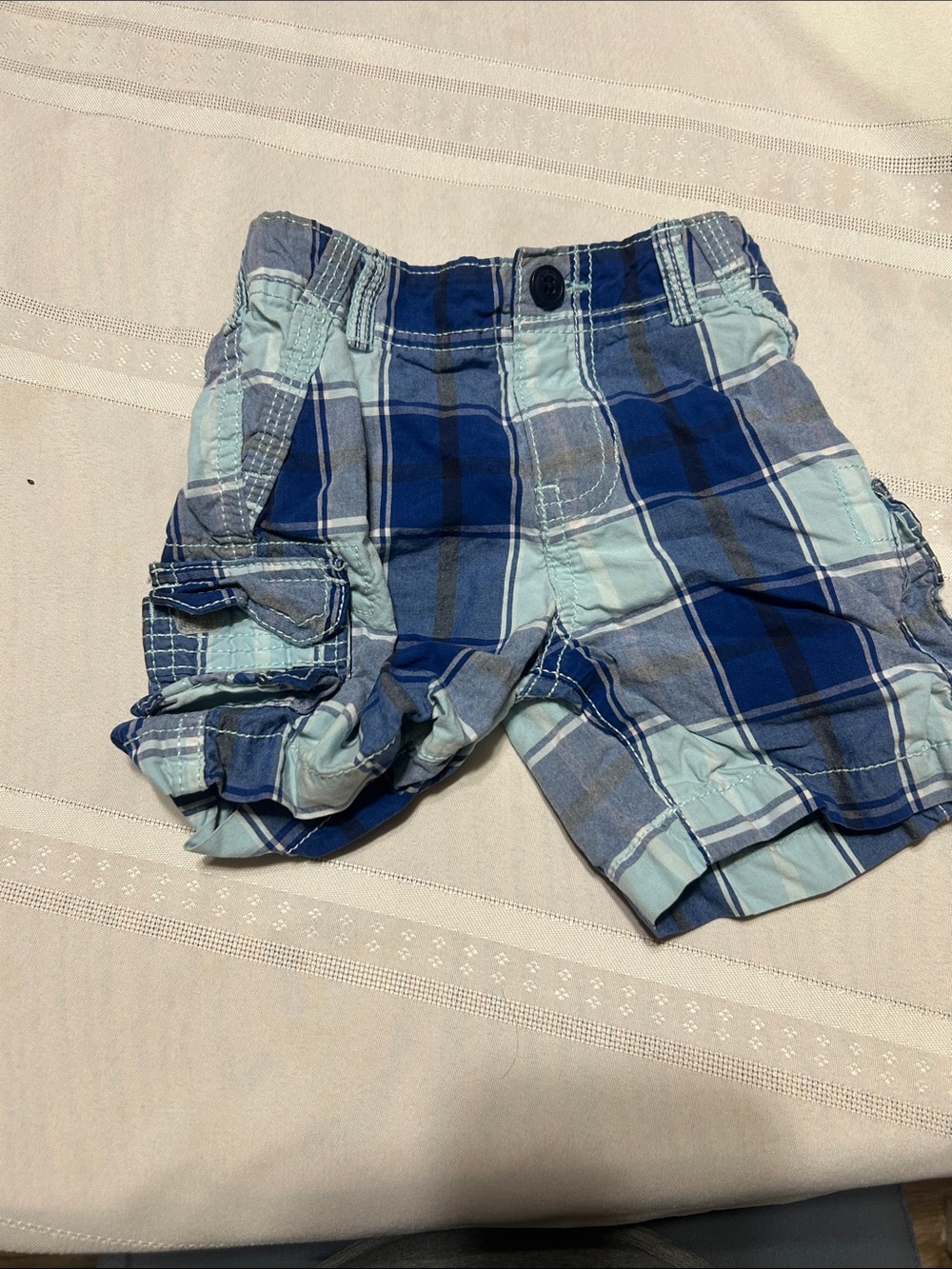 OshKosh B'gosh Light and Dark Blue Plaid Cargo Shorts